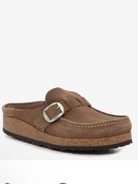 Birkenstock Buckley taupe suede slip on clog boho comfort
